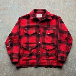Vintage Filson Garment‎ Red Black Plaid Wool Mackinaw Cruiser Jacket Men REPAIRS